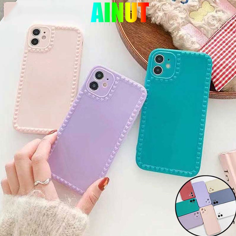 Ốp Điện Thoại Mềm Màu Trơn Chống Rơi Bảo Vệ Ống Kính Máy Ảnh Cho Iphone6 6s 7 8 Plus X Xs Xr Xsmax 11 12 Pro Max AINUT