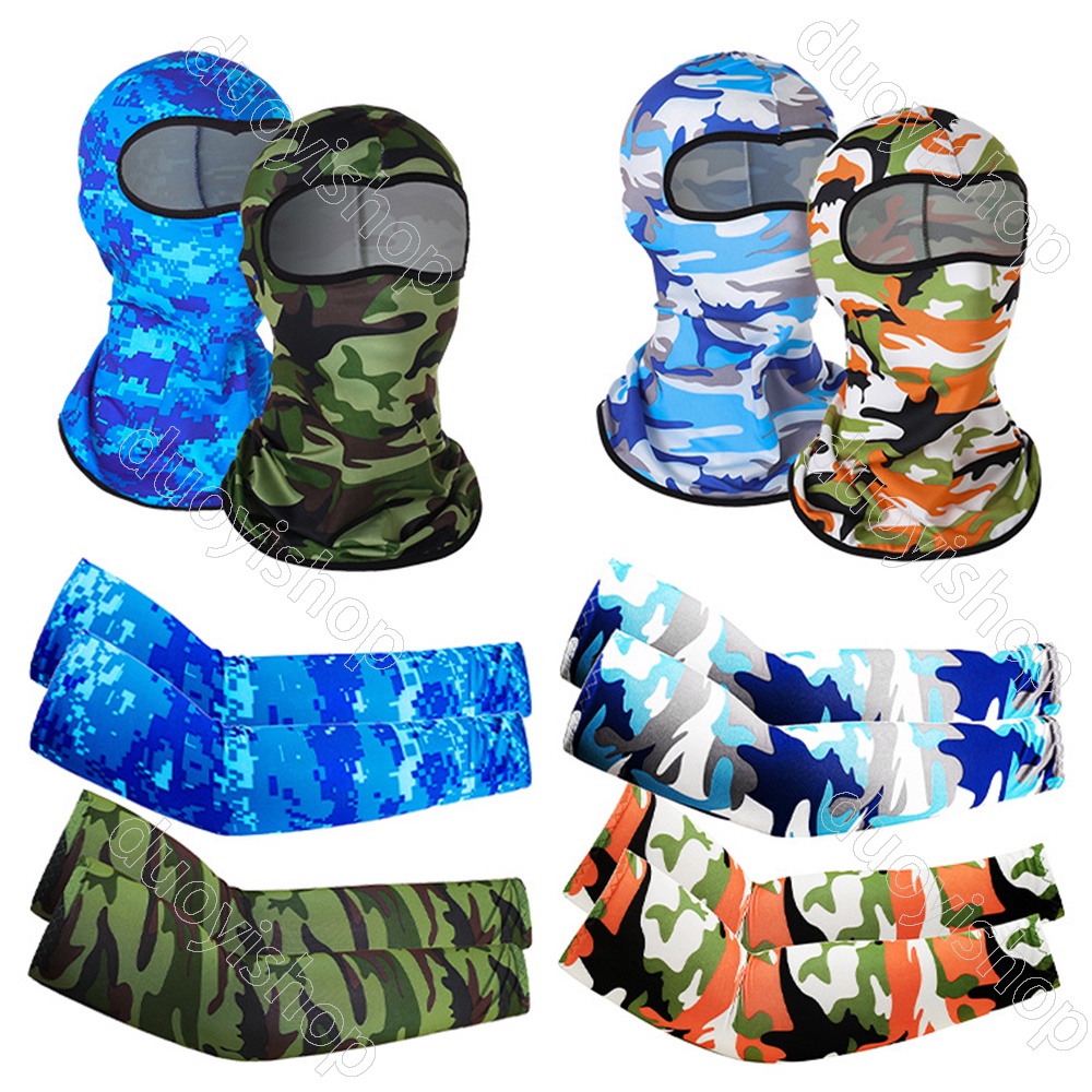 Ống Tay Áo + Khăn Bandana Họa Tiết Rằn Ri Kiểu Quân Đội Chống Bụi Chống Tia UV Cho Hoạt Động Thể Thao Ngoài Trời