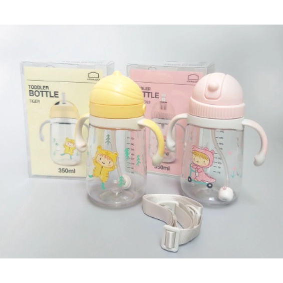 Bình nước trẻ em bằng nhựa Lock&Lock tritan ABF681PIK ABF683YEL 350ml hai màu có ống hút và quai cầm cho bé mang đi học