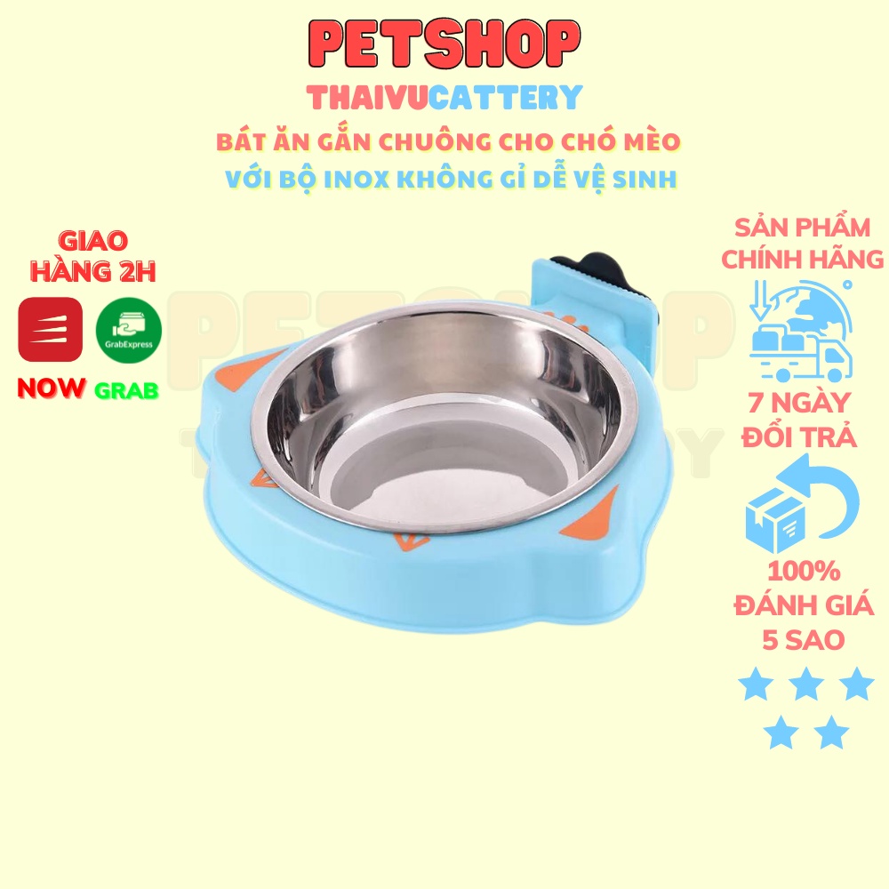 Bát ăn gắn chuông cho chó mèo với bộ inox không gỉ dễ dàng vệ sinh