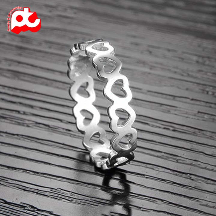 Nhẫn titan nữ trái tim rỗng cách điệu cao cấp thép không gỉ titanium
