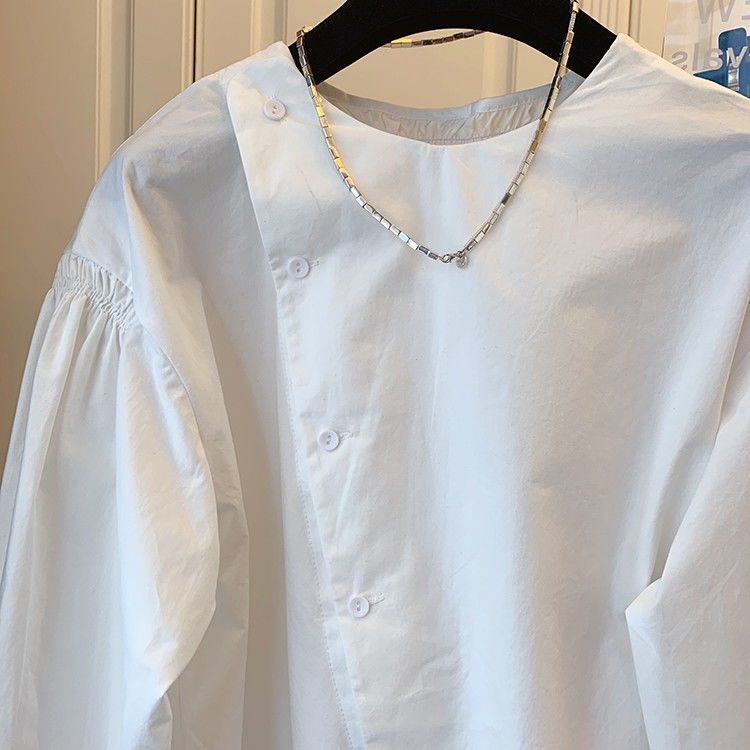 Phong Cách mới!Áo Sơ Mi Cotton Tay Dài Dáng Rộng Xếp Ly Cài Khuy Kiểu Hàn Quốc Thời Trang 202 Niche