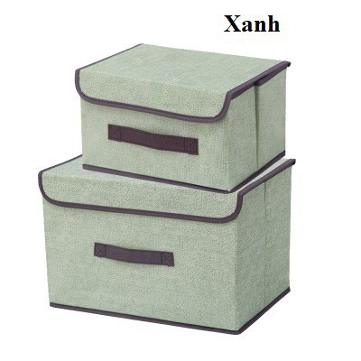 Combo 2 hộp túi vải đựng đồ thùng đựng quần áo đồ lót đồ chơi đa năng bằng vải cứng,có nắp không cần tủ