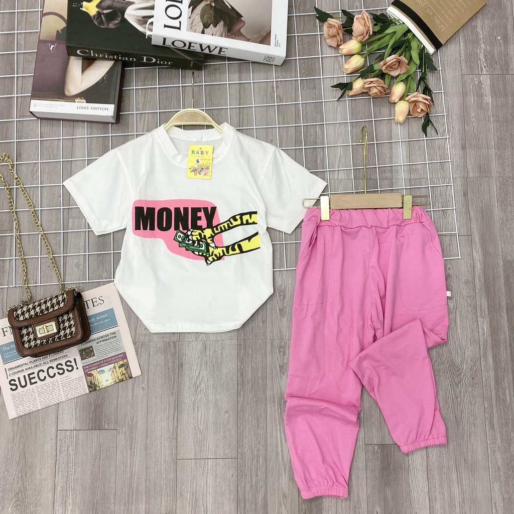 Set bộ quần áo trẻ em dành cho bé gái 18-45kg mẫu "MONEY". MA57.