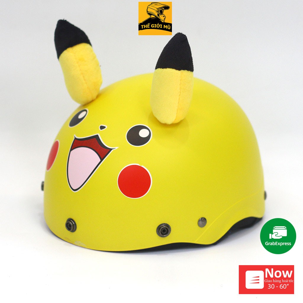 Mũ bảo hiểm nửa đầu Pikachu vàng có tai xinh xắn cute