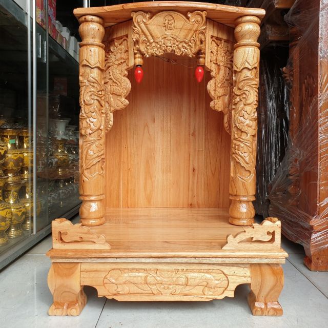 Bàn thờ thần tài ông địa 48x68 gỗ xoan quỳ trụ