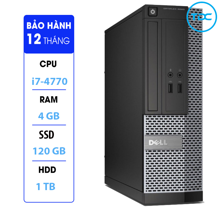 Case máy tính đồng bộ DELL Optiplex 3020 Intel Core i7-4770, ram 4GB, Ổ cứng SSD 120GB + HDD 1TB .Tặng USB Thu Wifi