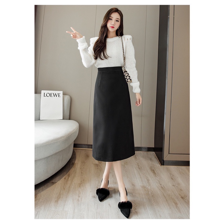 Chân váy dài nữ midi xẻ sau chất liệu tuyết mưa phong cách Hàn Quốc - Mã Cv518-PANOSI