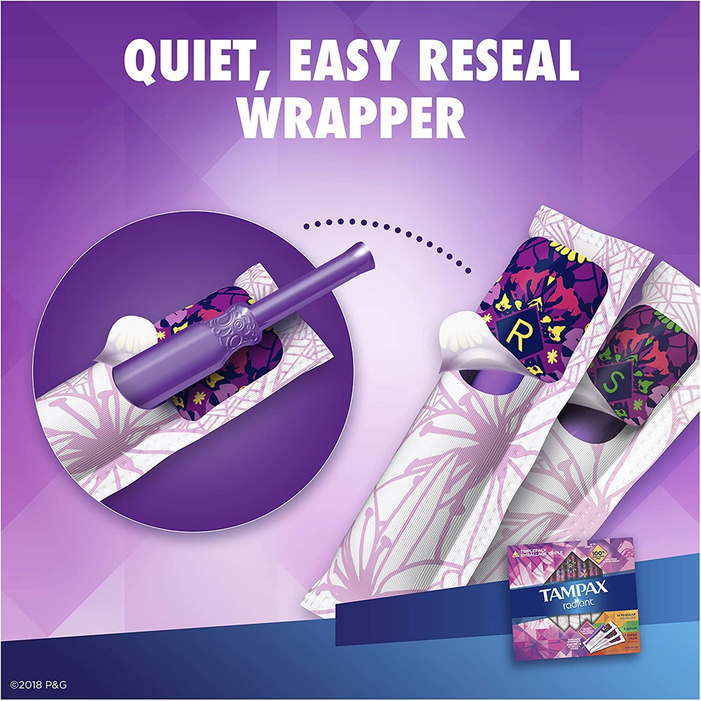 Băng vệ sinh dạng ống Tampon siêu thấm Tampax Radiant Regular/ Super/Super+ Pack hộp 28 miếng