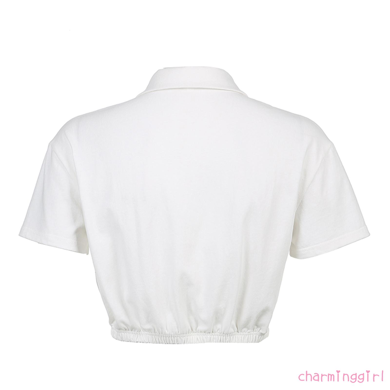 Áo Thun Lửng Ngắn Tay Thêu Chữ Thời Trang Cho Nữ