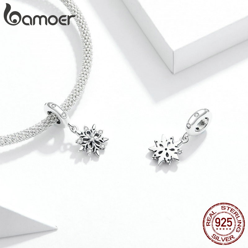 Mặt phụ kiện BAMOER SCC1647-1653 bạc 925 trang trí dây chuyền/vòng tay hình bông tuyết nhiều kiểu dáng xinh xắn tuỳ chọn