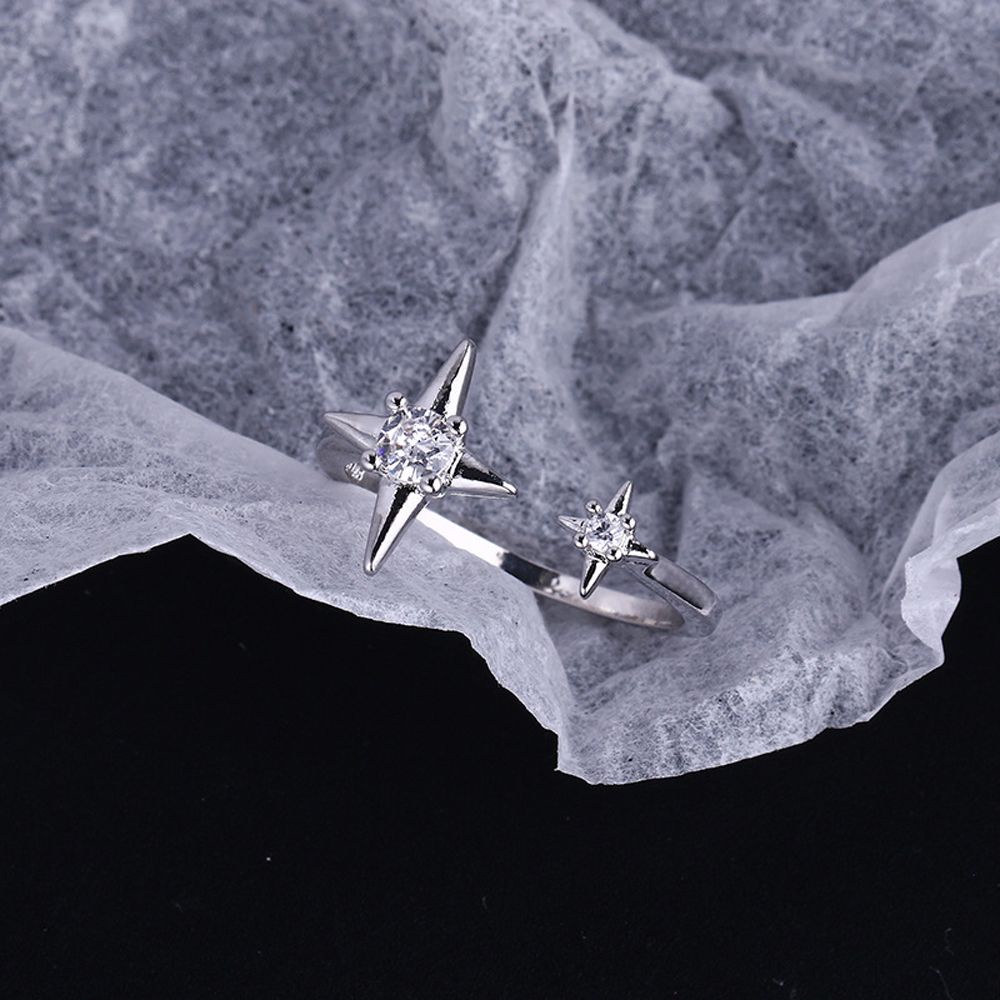 Nhẫn hở đính đá zircon phong cách Hàn Quốc thanh lịch có thể điều chỉnh