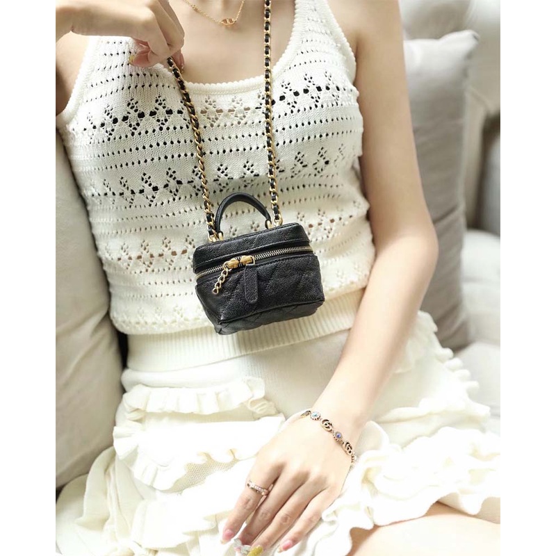 Túi Mini JASMIN NOIR Họa Tiết Caro Phối Dây Xích Sang Trọng Độc Đáo Cho Nữ