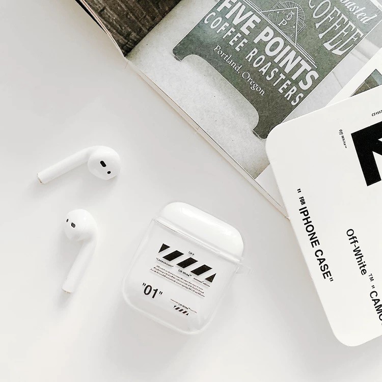 Vỏ bọc hộp đựng tai nghe Airpods 1/2 mềm mại trong suốt in họa tiết “Nike x Off-White” có dây đeo