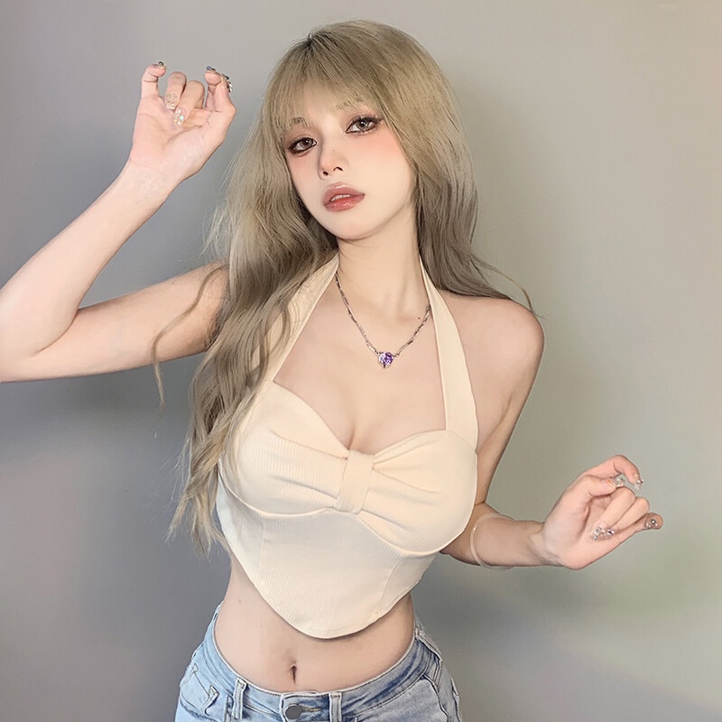 Kliou 2022 Mới vào mùa hè Áo yếm Kliou màu sắc trơn phong cách Pháp ngọt ngào cho nữ