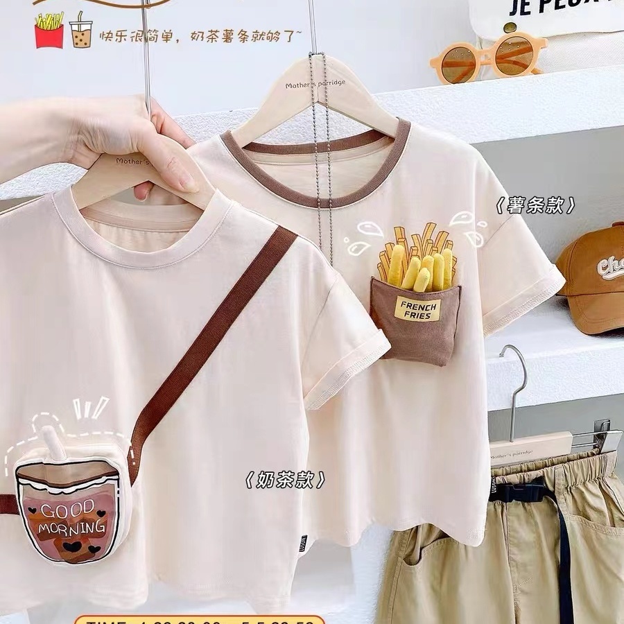 Áo Thun Cotton Họa Tiết Khoai Tây Chiên Ba Chiều Phong Cách Mới Thời Trang Mùa Hè Cho Bé
