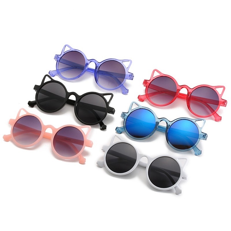 Kính mát gọng tròn hình tai mèo dễ thương chống tia UV400 cho bé