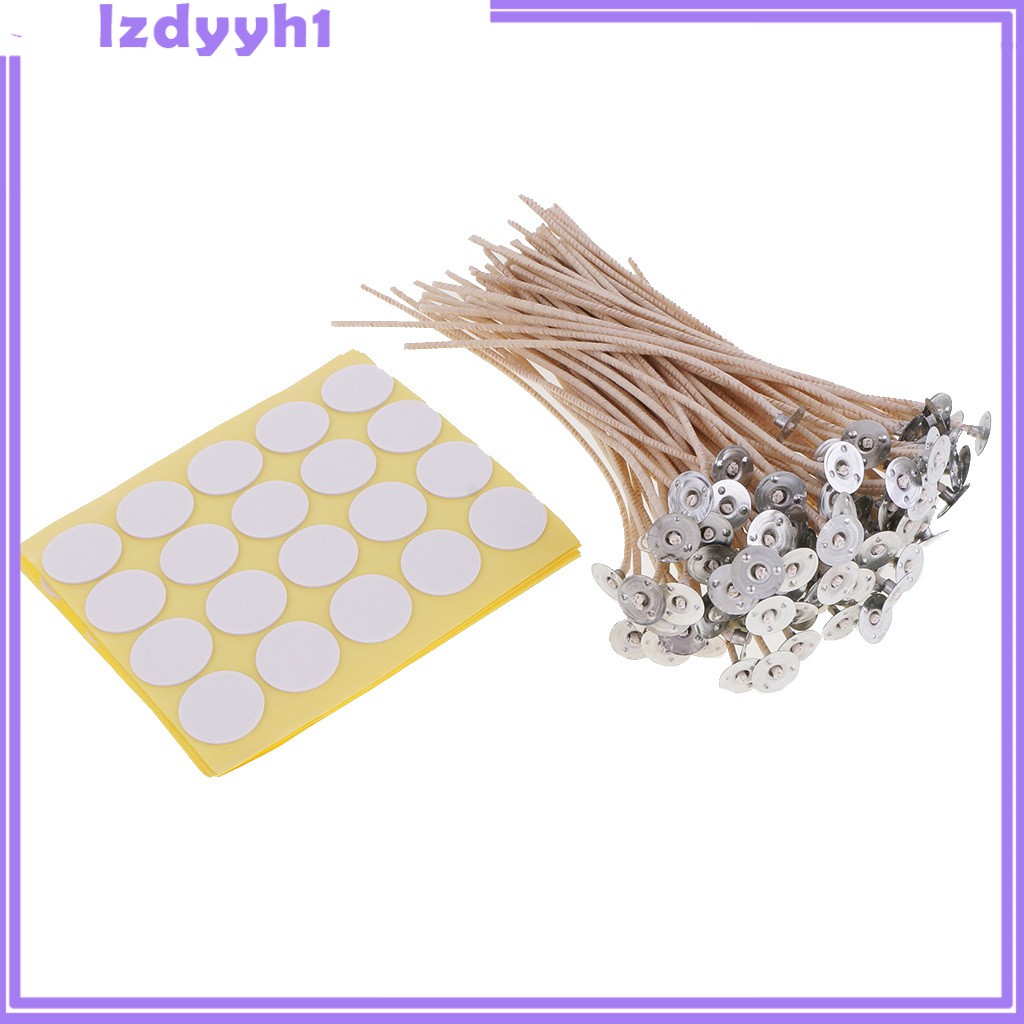 Set 100 Bấc Nến Lõi Cotton Màu Nâu Kèm 100 Miếng Dán Bấc