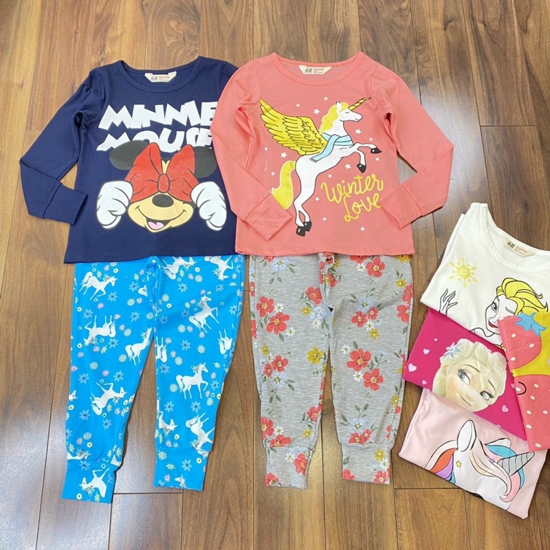 Bộ dài tay bé gái chất cotton xuất dư in hình Pony Elsa Mickey size 18-42kg - Bộ bé gái thu đông nằm điều hoà