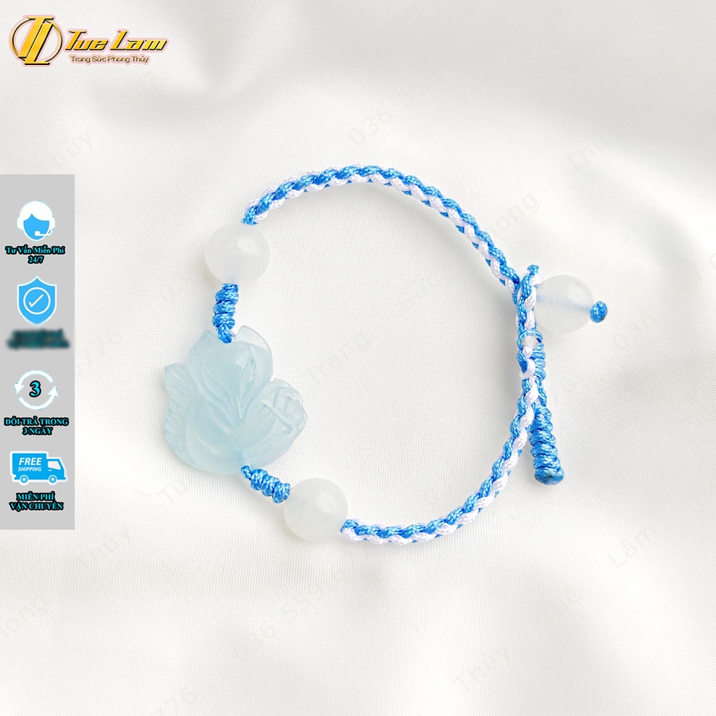 Vòng tay may mắn nữ mặt hồ ly chúa aqua bện chỉ nút hạt trợ duyên hợp mệnh - Tuệ Lâm