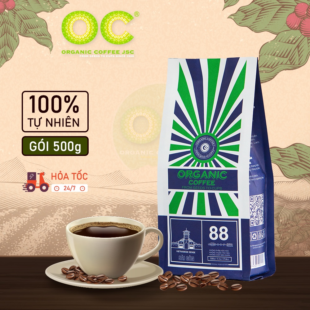 Cà phê rang xay nguyên chất Robusta Blend Sài Gòn 88, Cafe rang mộc pha phin, pha máy gói 250g/500g Organic Coffee JSC