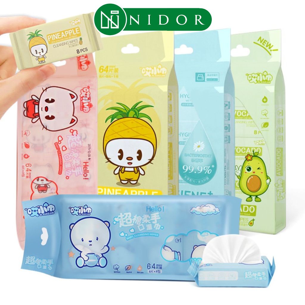 [CHỌN MÀU] Set 8 Gói Khăn Giấy Ướt Mini Bỏ Túi Tiện Lợi