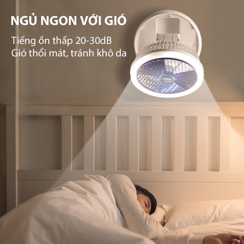 Quạt mini tích điện JIASHI gấp gọn để bàn tích hợp đèn ngủ 4 tốc độ gió dung lượng pin lớn 2400mAh QMN05