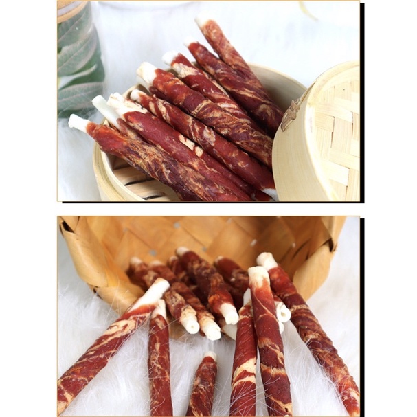 BÁNH THƯỞNG PETFOOD XƯƠNG SỮA BỌC THỊT  ĂN VẶT HỖ TRỢ LÀM SẠCH RĂNG MIỆNG CHO THÚ CƯNG LOẠI QUE DÀI