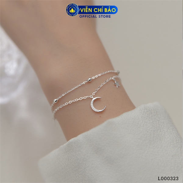 Lắc tay bạc nữ hình trăng sao 2 dây chất liệu bạc Ý thời trang phụ kiện trang sức nữ thương hiệu Viễn Chí Bảo L000323