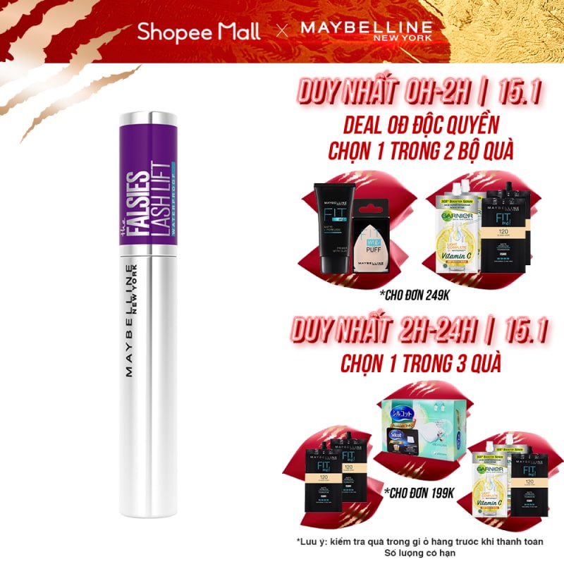 Mascara Uốn Mi, Nâng Mi và Làm Dày Mi Maybelline New York Falsies Lash Lift 8.6ml