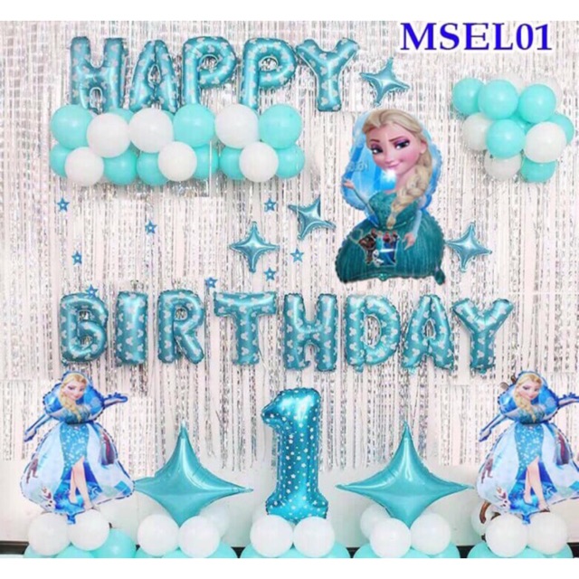 Sét Sinh Nhật Cho Bé Gái Chủ Đề Elsa ( Tặng Bơm Keo)
