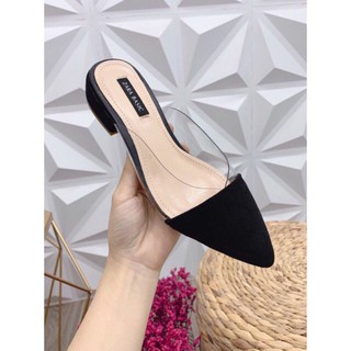 [Ảnh Thật] Dép Sục Nữ Da Lộn Viền Mica Trong Suốt Đế 1.5 cm