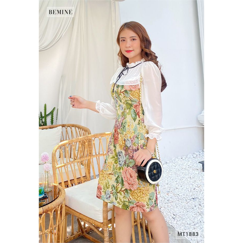 Đầm bông phối bào trắng tay dài BEMINE MT1883XANH | BigBuy360 - bigbuy360.vn