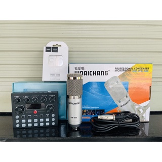 Combo thu âm karaoke livestream tiện lợi giá rẻ lắp đặt dễ dàng nhanh sound card k10 2022 micro BM 900 tặng tai nghe M1