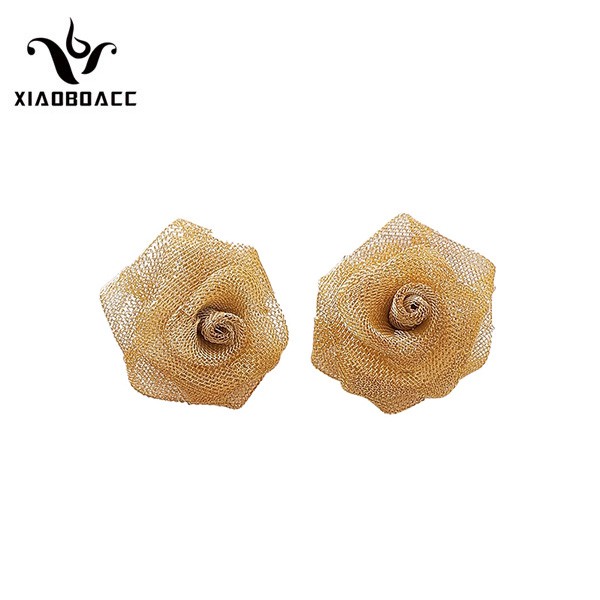 XiaoboACC Hoa Tai Kim Loại Mặt Hình Hoa Kiểu Vải Dệt Phong Cách Hàn Quốc
