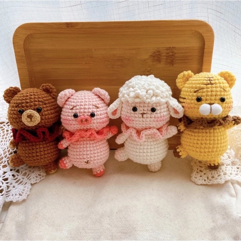 DIY gói nguyên liệu tự làm móc khoá len thú chibi nhồi bông thỏ gấu amigurumi đáng yêu quà tặng handmade đan móc lenmade