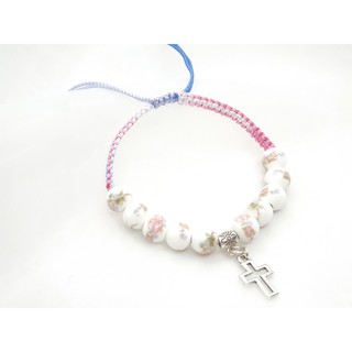 Vòng tay thắt hạt gốm sứ đính thánh giá thiết kế handmade, phụ kiện quà tặng Công Giáo, Catholic Blessing Bracelet