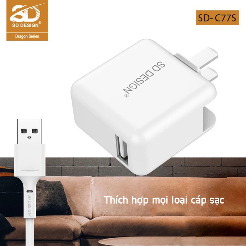Củ sạc chính hãng SD DESIGN C77s chân gập 90 độ tiện lợi - Mango_Ovil