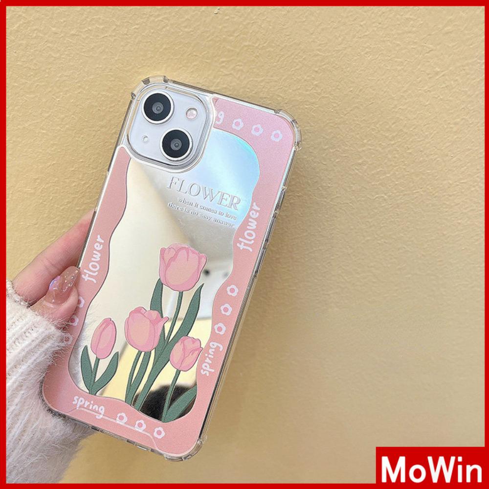 Ốp điện thoại túi khí gương phản quang acrylic in Tulip hồng thích hợp cho iPhone 11 13 Pro Max 12 Pro Max 7 Plus xr