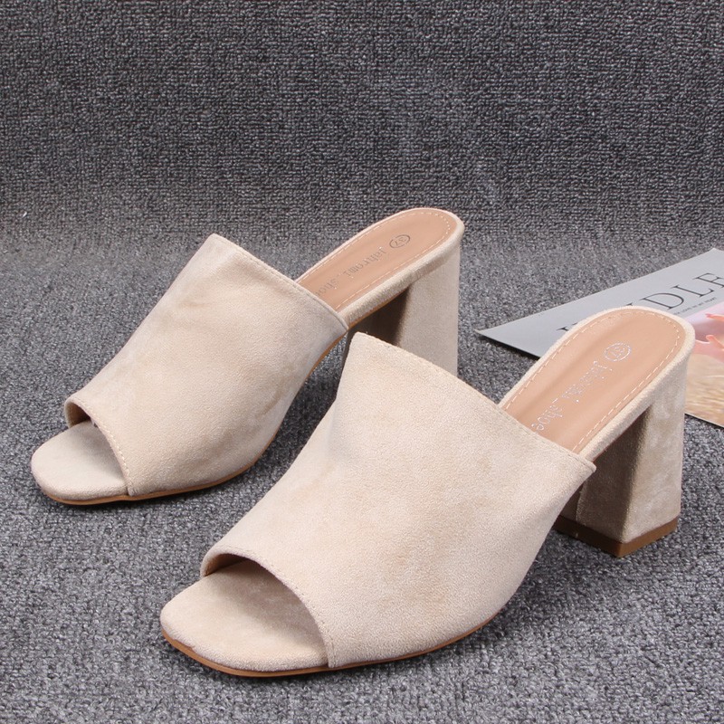 Guốc cao gót da lộn đế 9cm xuất khẩu mẫu mới 2021