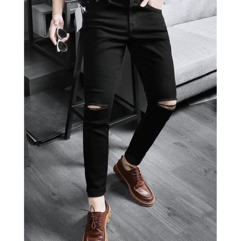 Quần jeans nam ZR ĐEN Quần jean dáng Skinny & Slim Fit Ống Côn co dãn tôn dáng - Gin Store