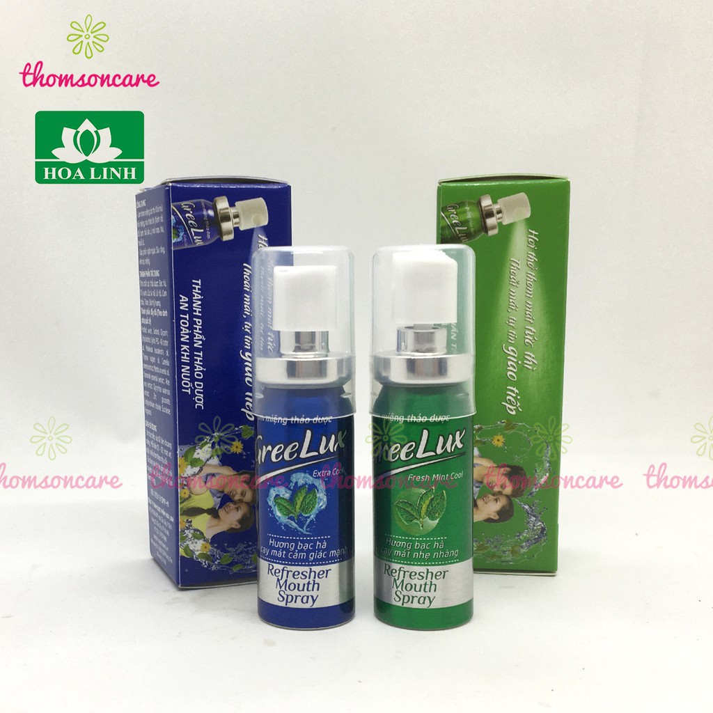 Xịt thơm miệng Greelux Extra Cool Thảo Dược chai 12ml - nước khử mùi hôi miệng gree lux bạc hà bình mini 95