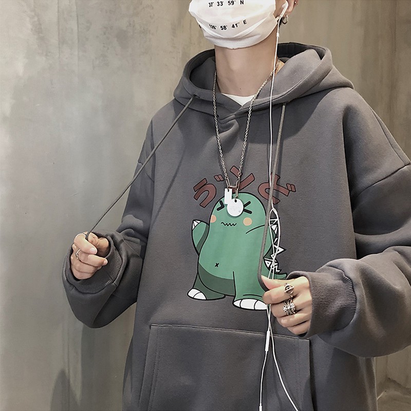 Áo Thun Rộng Tay Dài Có Nón In Hình Khủng Long Phong Cách Hàn Quốc Cho Nam | BigBuy360 - bigbuy360.vn