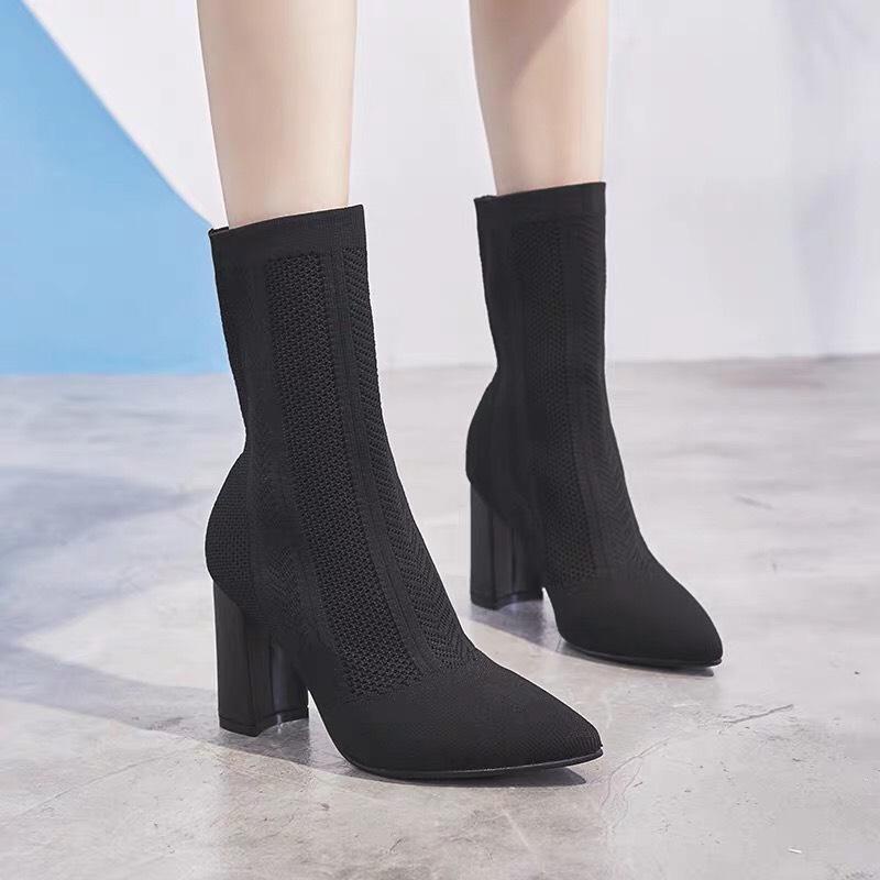 Boots cao cổ chất len co giãn 4 chiều (GÓT TRỤ 7 PHÂN) ẢNH THẬT