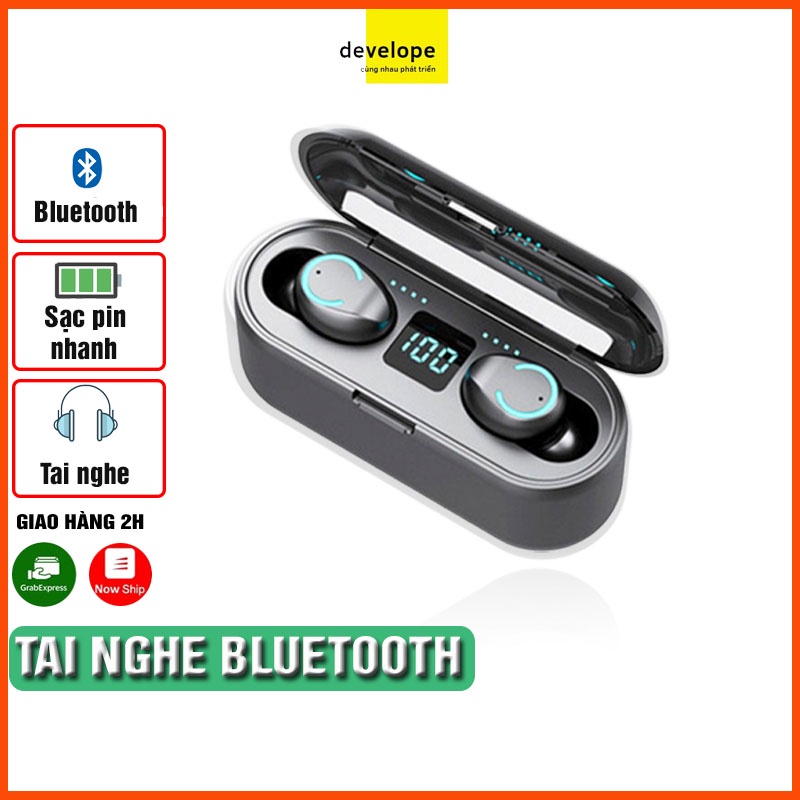 Tai nghe bluetooth AMOI F9-8 TWS 5.0 bản Quốc tế không dây cảm ứng chống nước IPX5, chống bụi tích hợp sạc dự