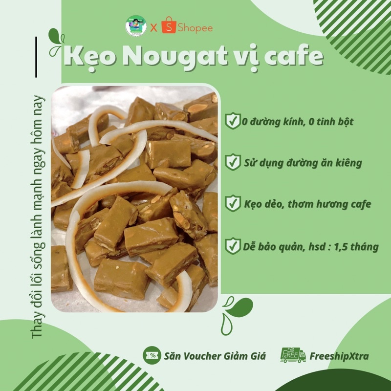 Kẹo Nougat Cafe Sữa Dừa - For Keto/Healthy/Tiểu Đường