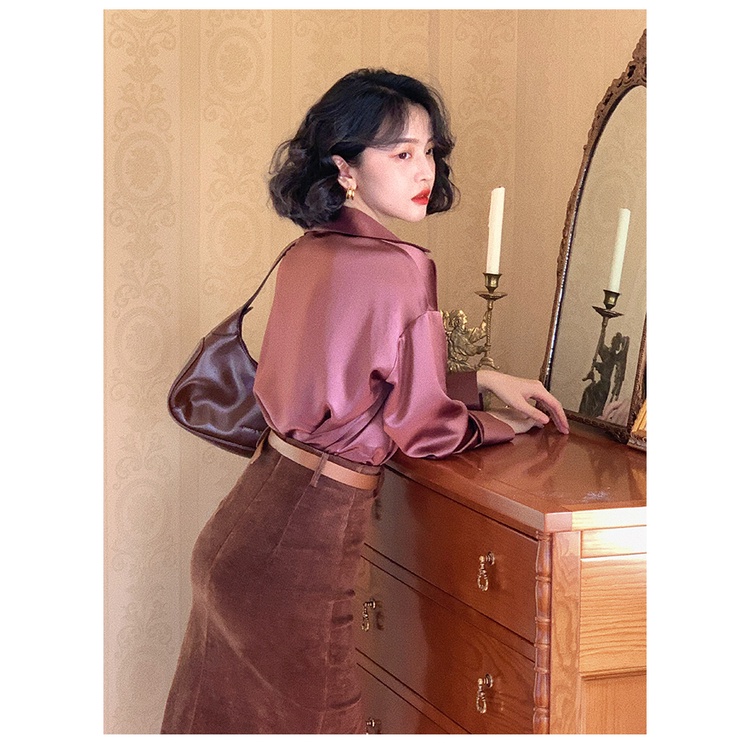 🍃🍃Set Áo + Chân Váy Nhung Xẻ Bên Eo Cao Phong Cách Pháp🍃🍃