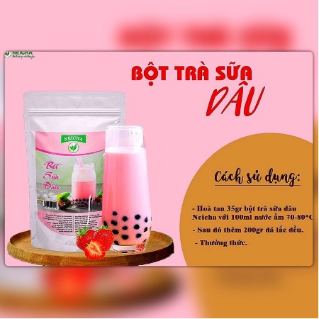 Bột trà sữa pha sẵn vị dâu Neicha gói 1kg, trà sữa dâu pha sẵn thơm ngon đậm vị (Gói 1kg/30 ly)