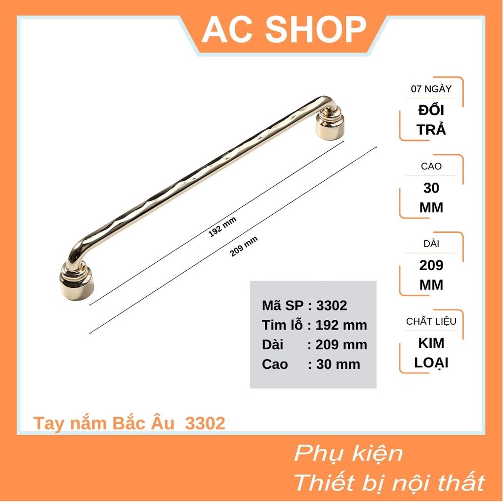 Tay nắm cửa tủ Bắc Âu hợp kim mạ vàng gold cao cấp - tay nắm Châu Âu 3302 - SHOP THỢ