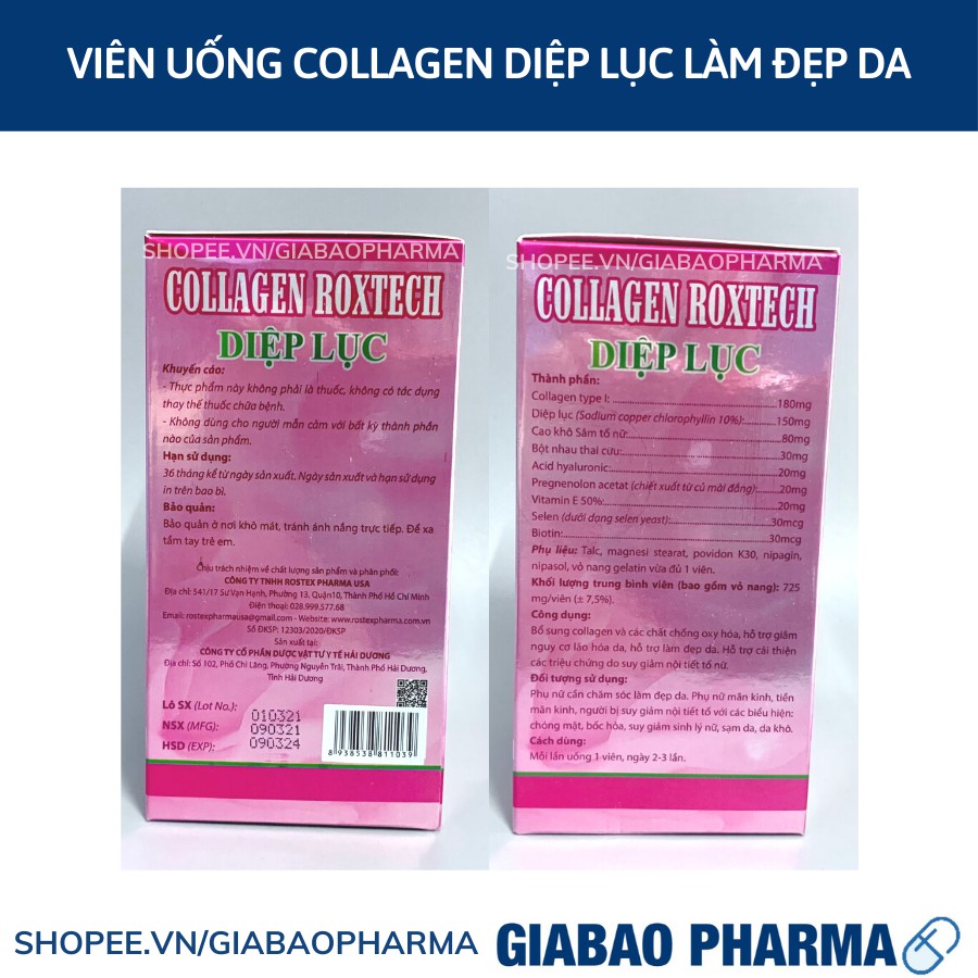 Viên uống COLLAGEN DIỆP LỤC bổ sung biotin  hỗ trợ làm đẹp da, trắng sáng da | Thế Giới Skin Care